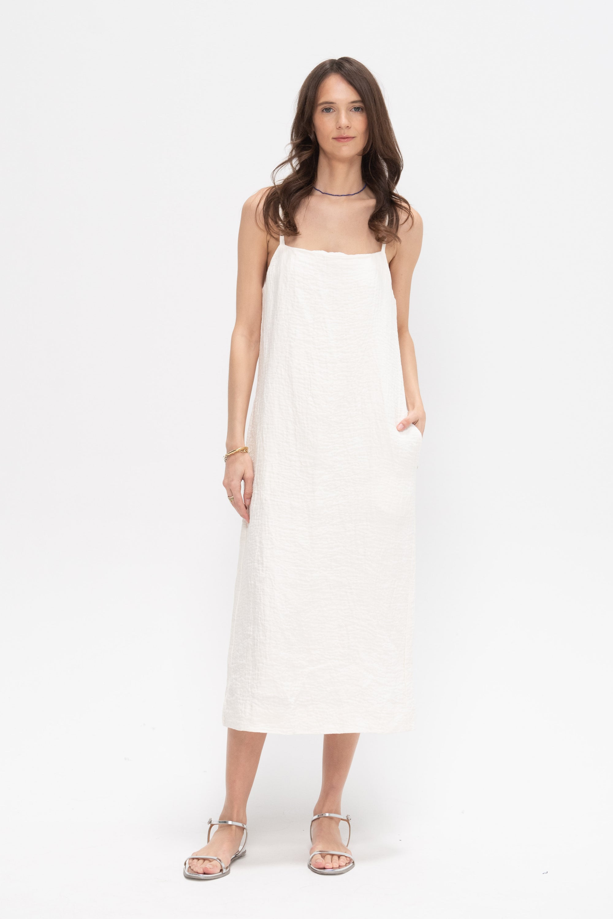 Danae - Crinkle Strap Dress, Parchment