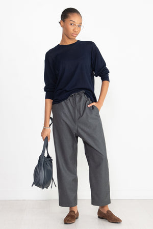 Studio Nicholson - Zuka Long Sleeve Crepe Cotton Top, Navy