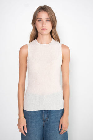 TIBI - Sage Crinkle Lyocell Fitted Tank, Ivory