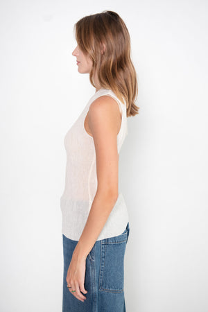TIBI - Sage Crinkle Lyocell Fitted Tank, Ivory