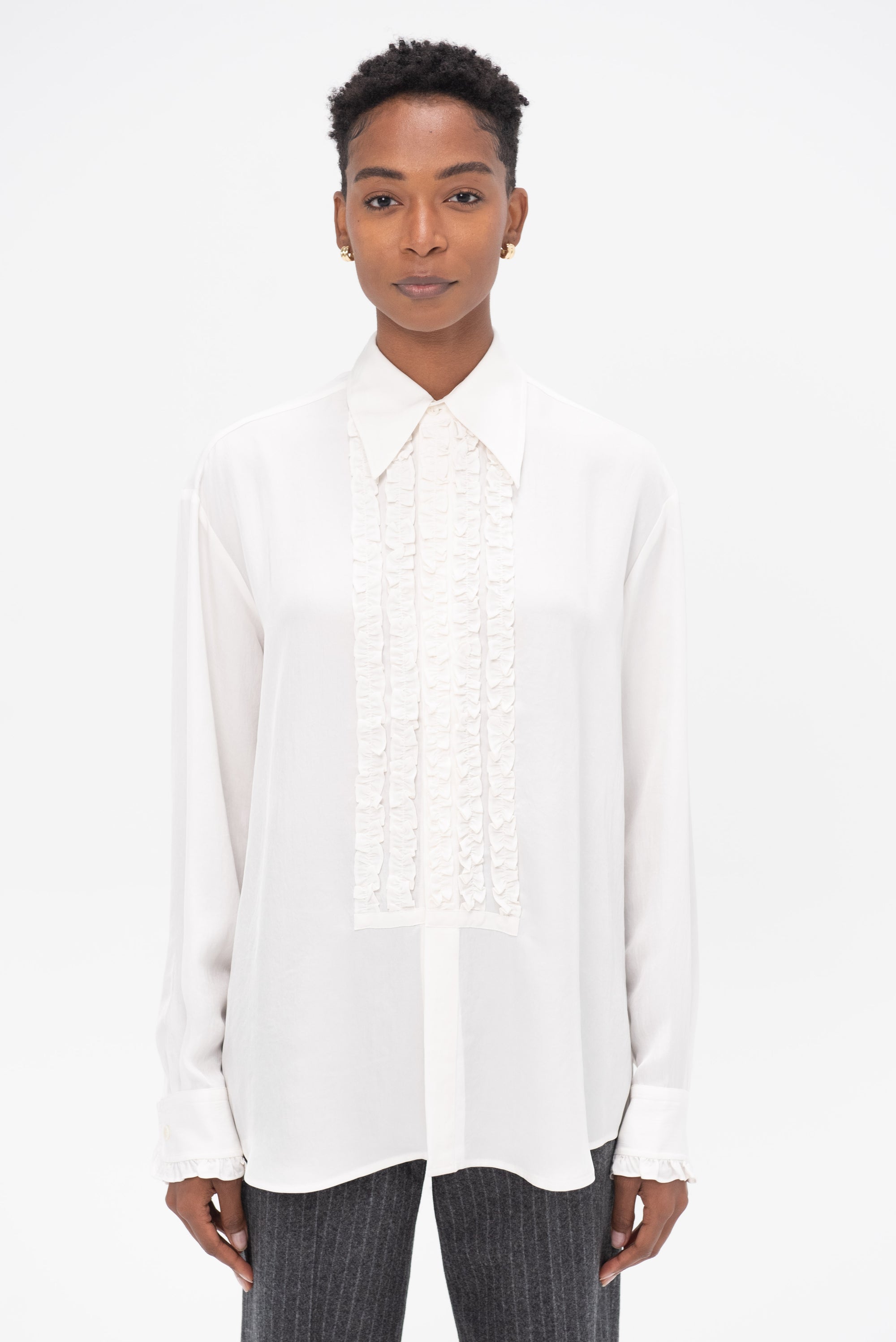 TIBI - Winter Acetate Easy Tuxedo Shirt, White
