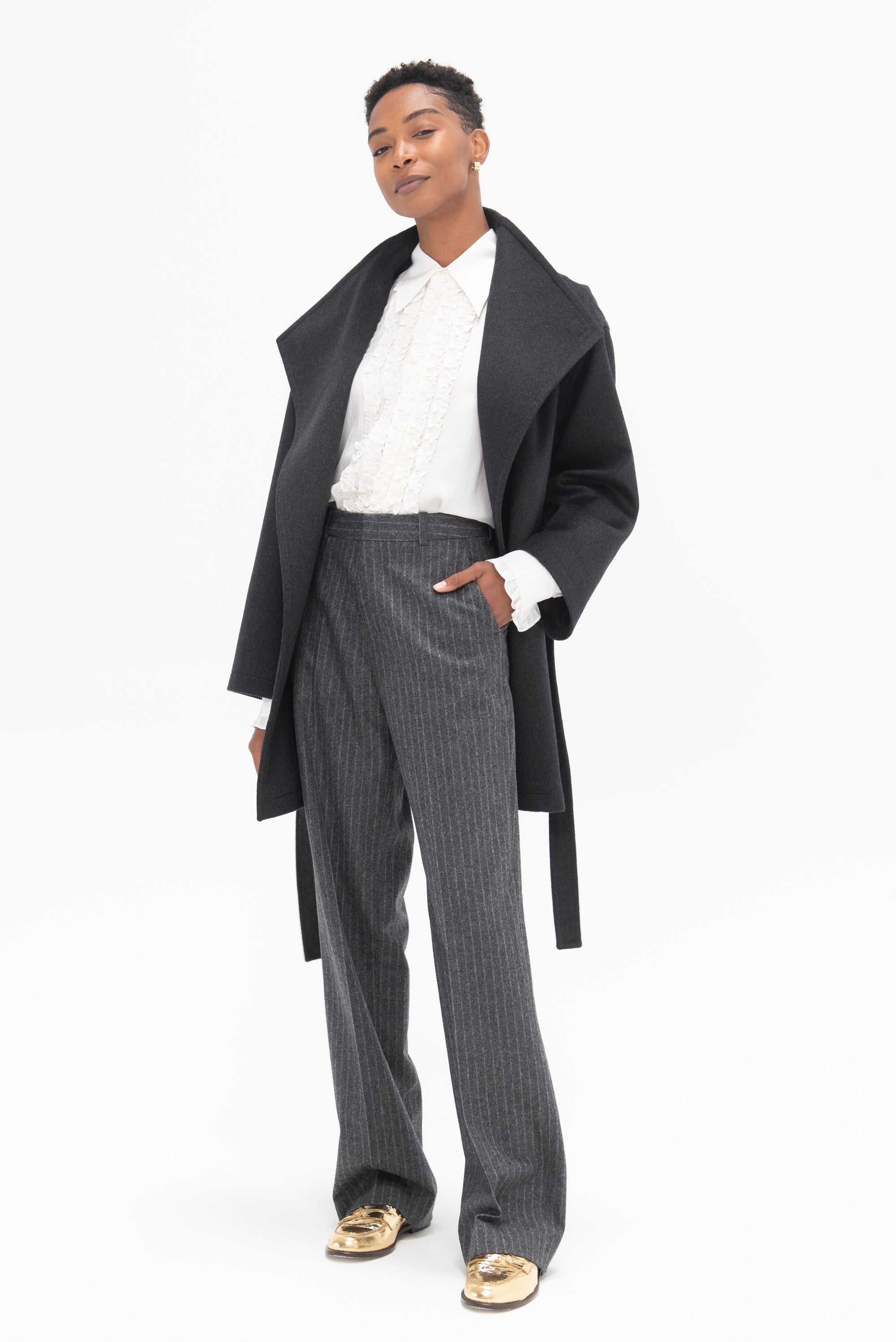 TIBI - Winter Acetate Easy Tuxedo Shirt, White