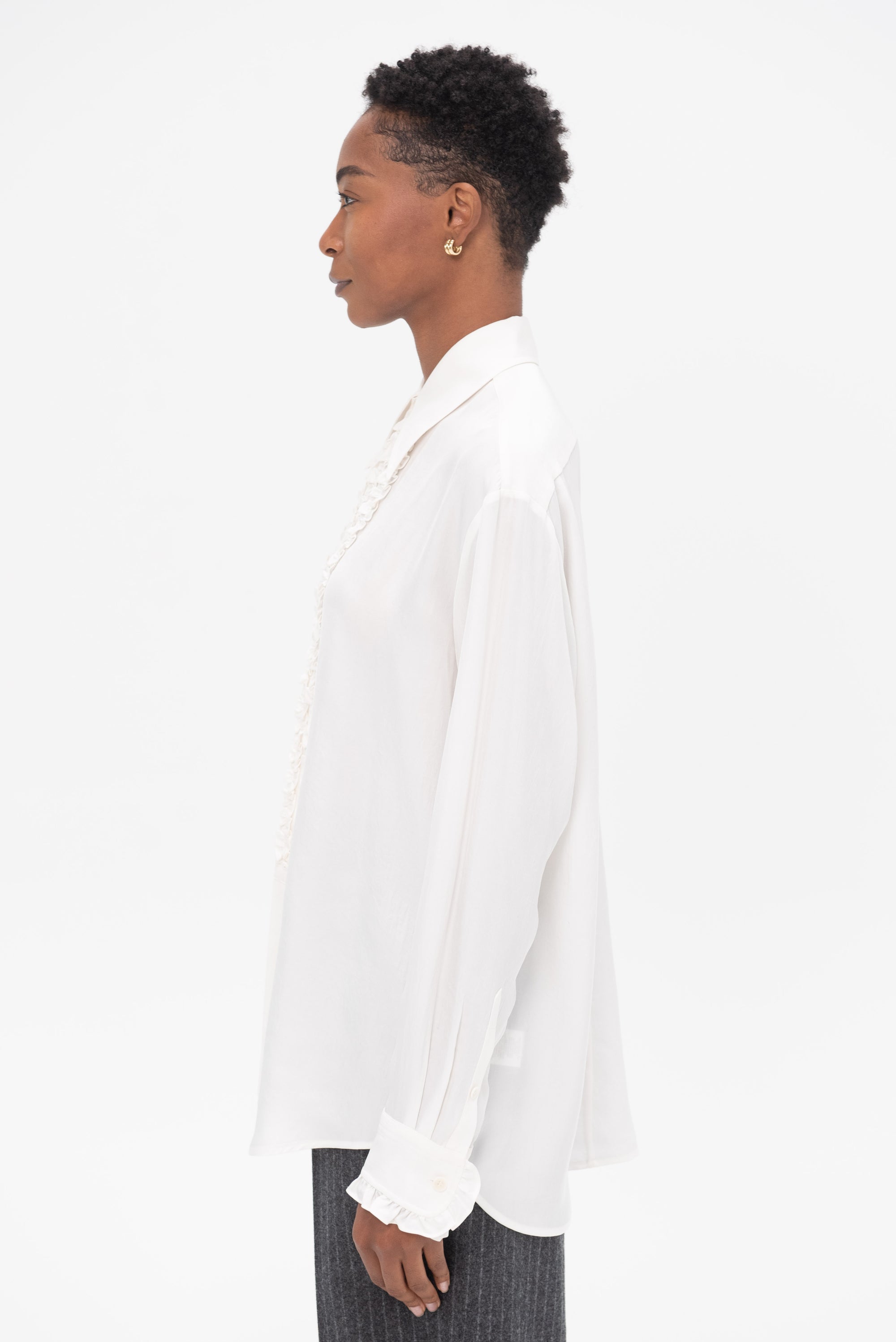 TIBI - Winter Acetate Easy Tuxedo Shirt, White