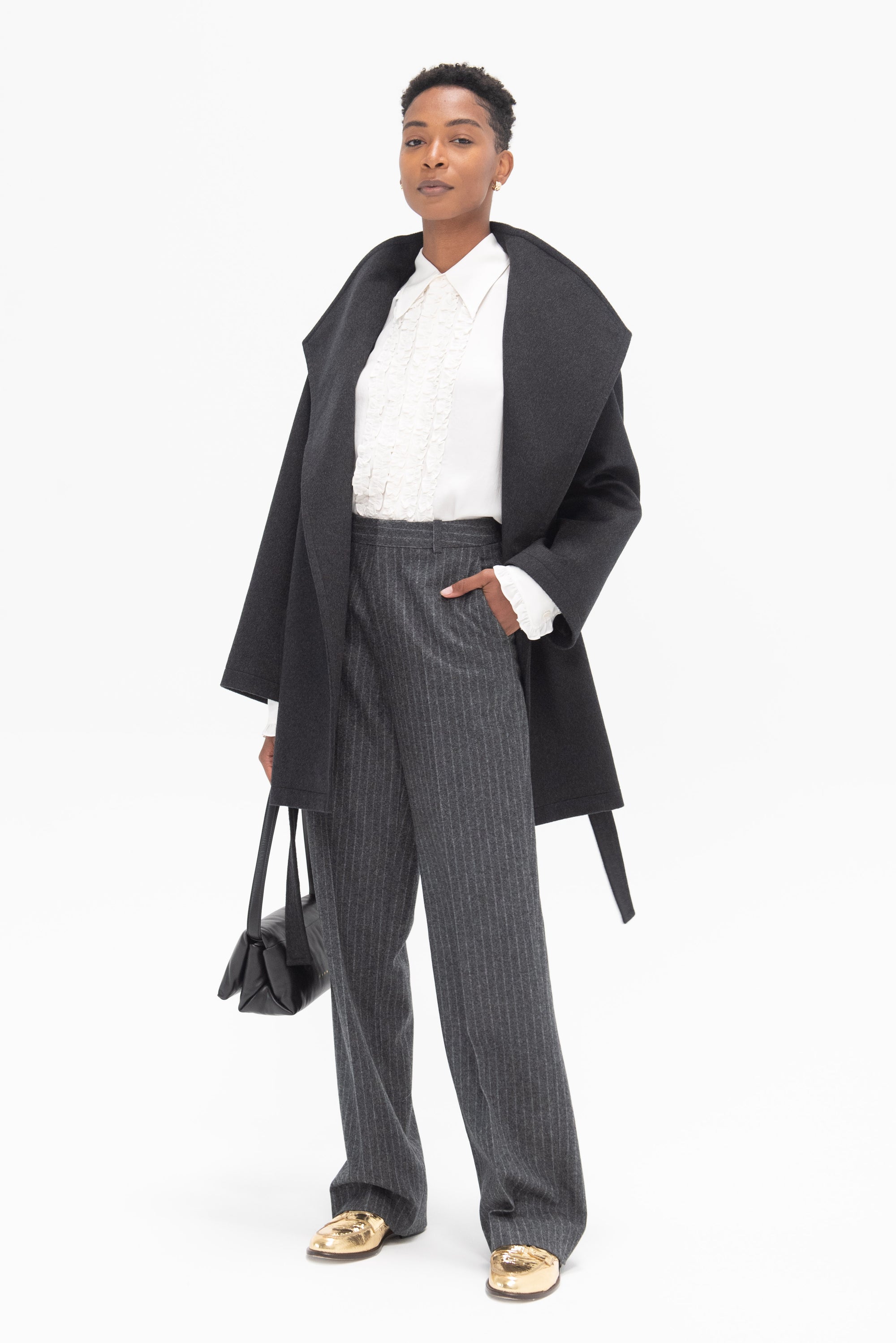 TIBI - Winter Acetate Easy Tuxedo Shirt, White