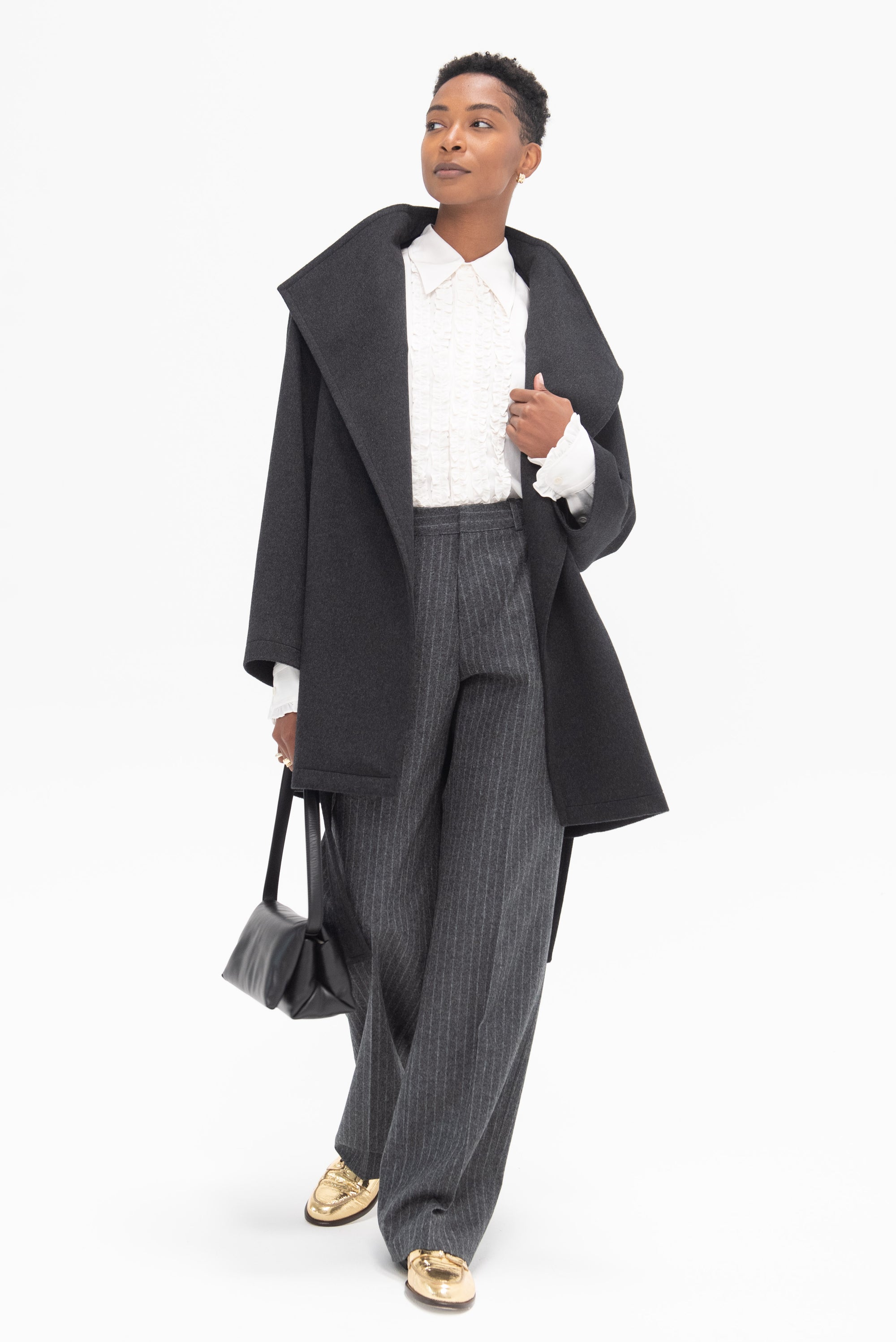 TIBI - Winter Acetate Easy Tuxedo Shirt, White