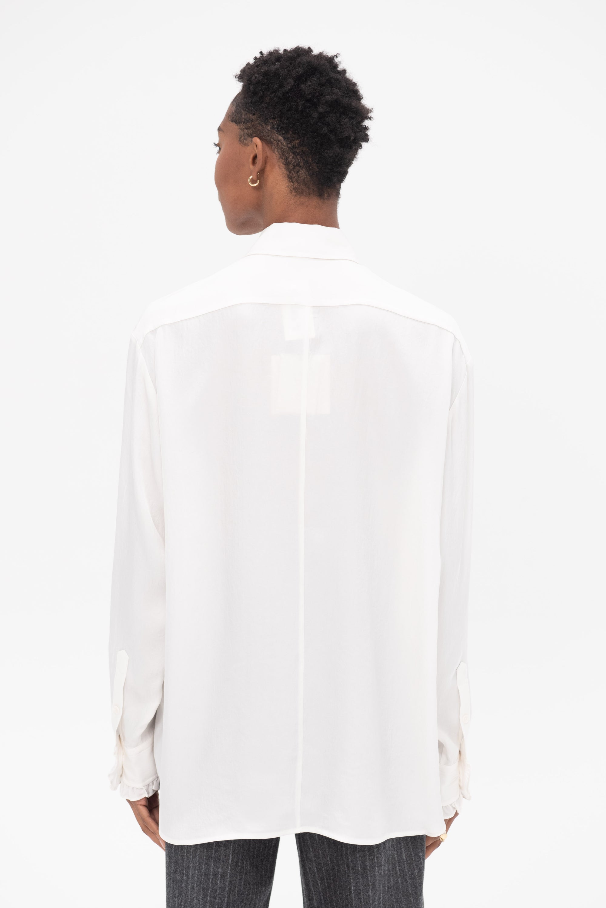 TIBI - Winter Acetate Easy Tuxedo Shirt, White