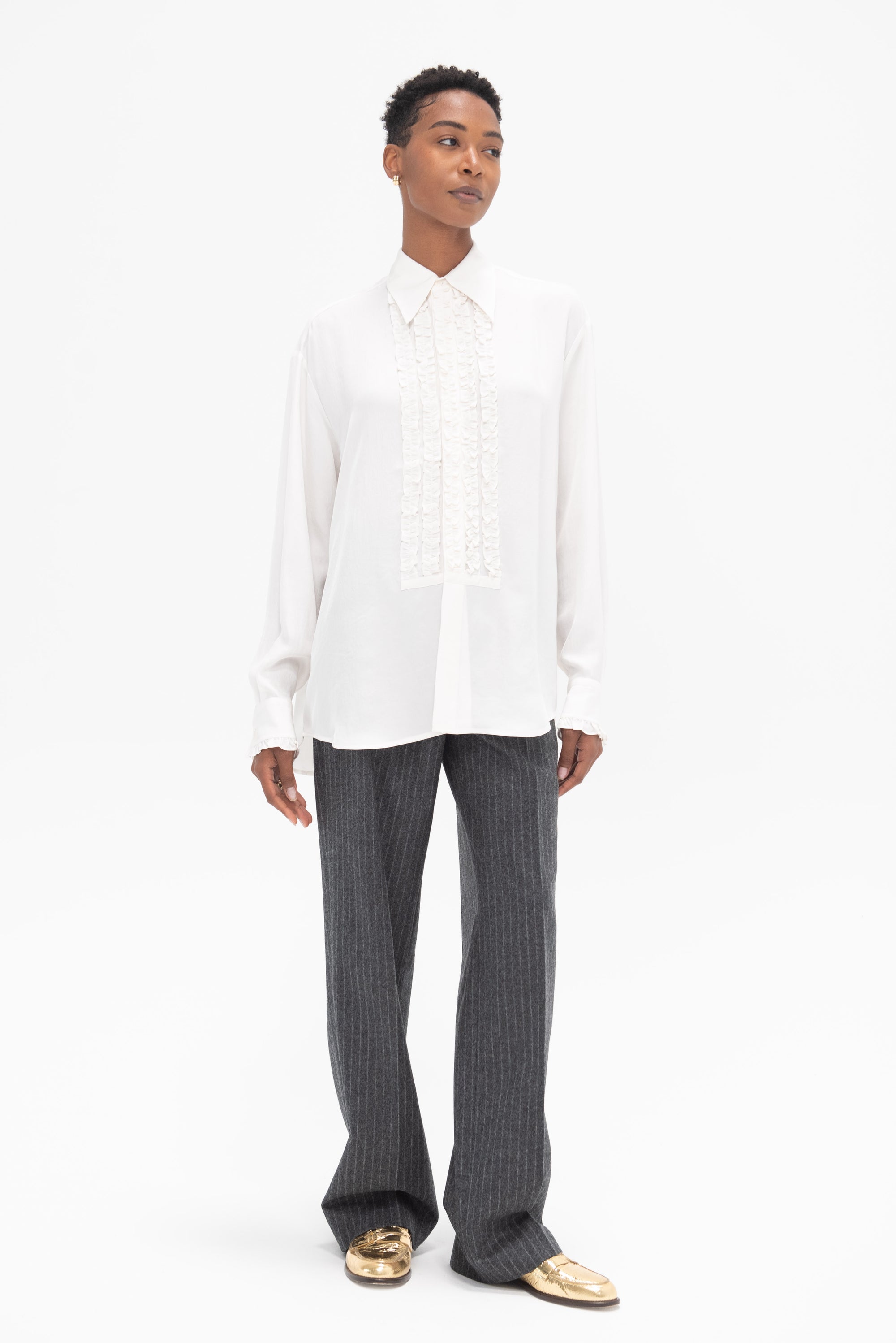 TIBI - Winter Acetate Easy Tuxedo Shirt, White