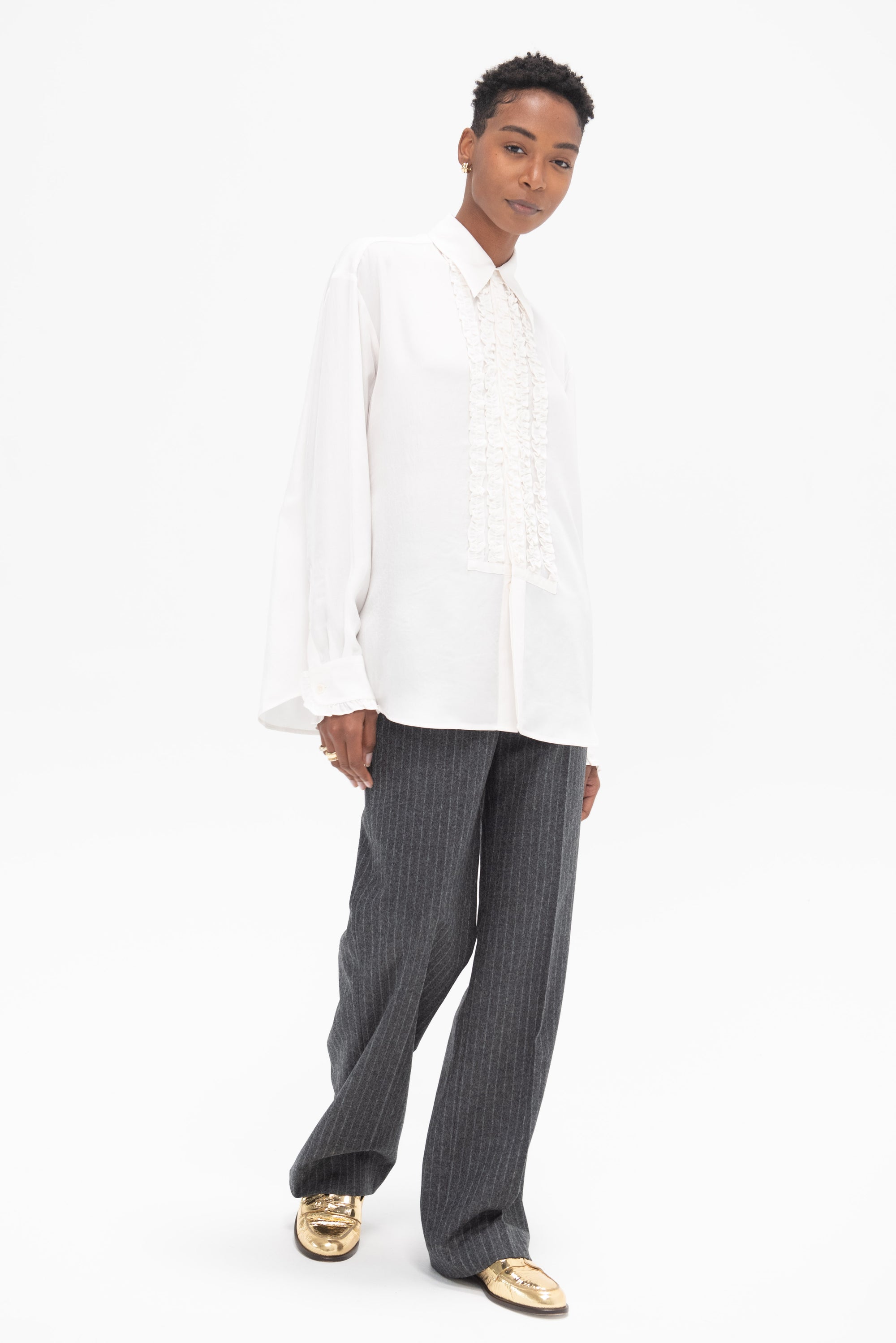 TIBI - Winter Acetate Easy Tuxedo Shirt, White
