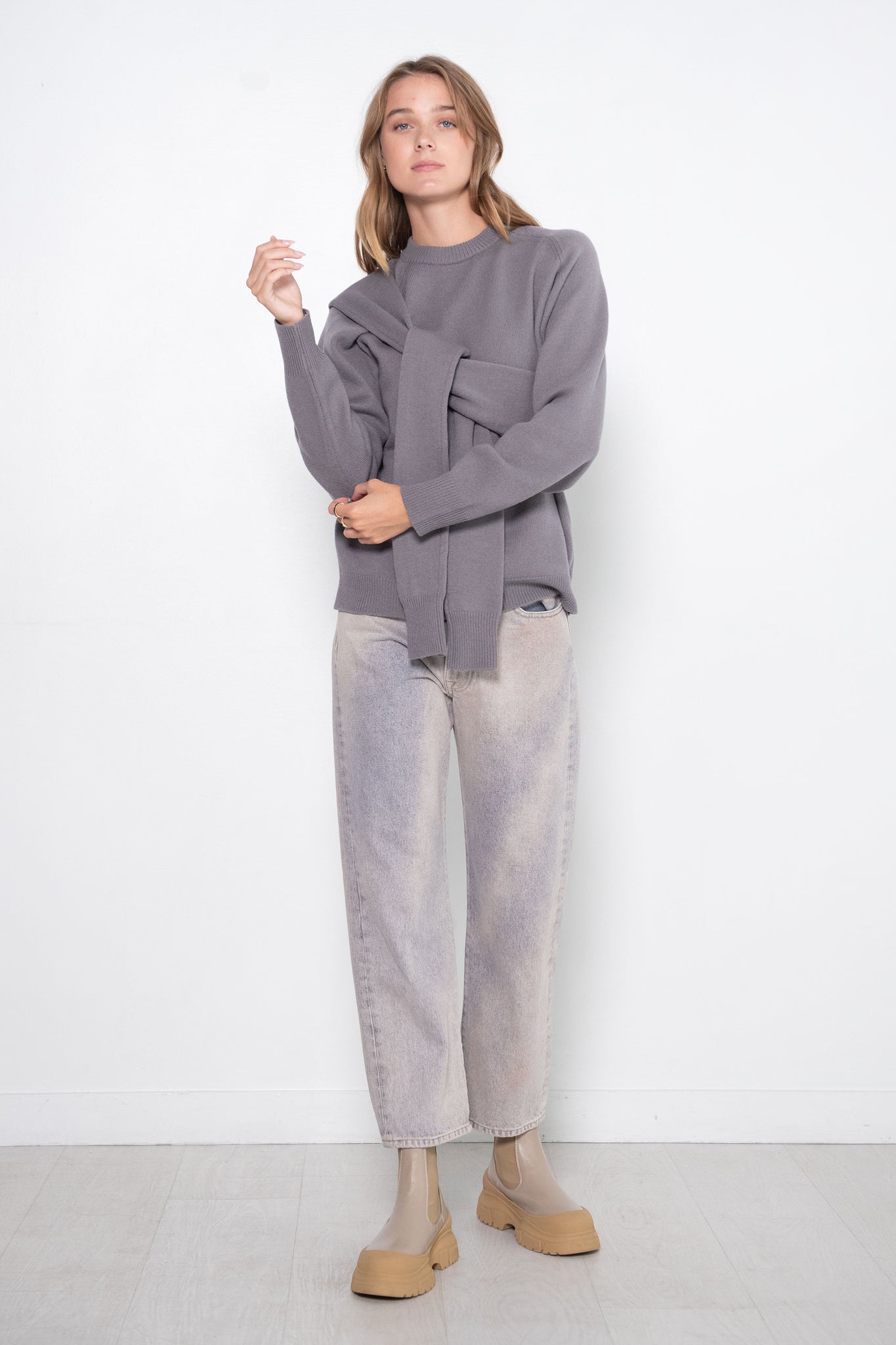 TIBI - Airy Extrafine Wool Blair Pullover, Grey