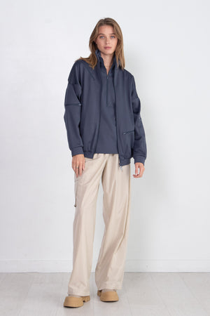 TIBI - Italian Sporty Nylon Wide Leg Pull On Pant. Ash