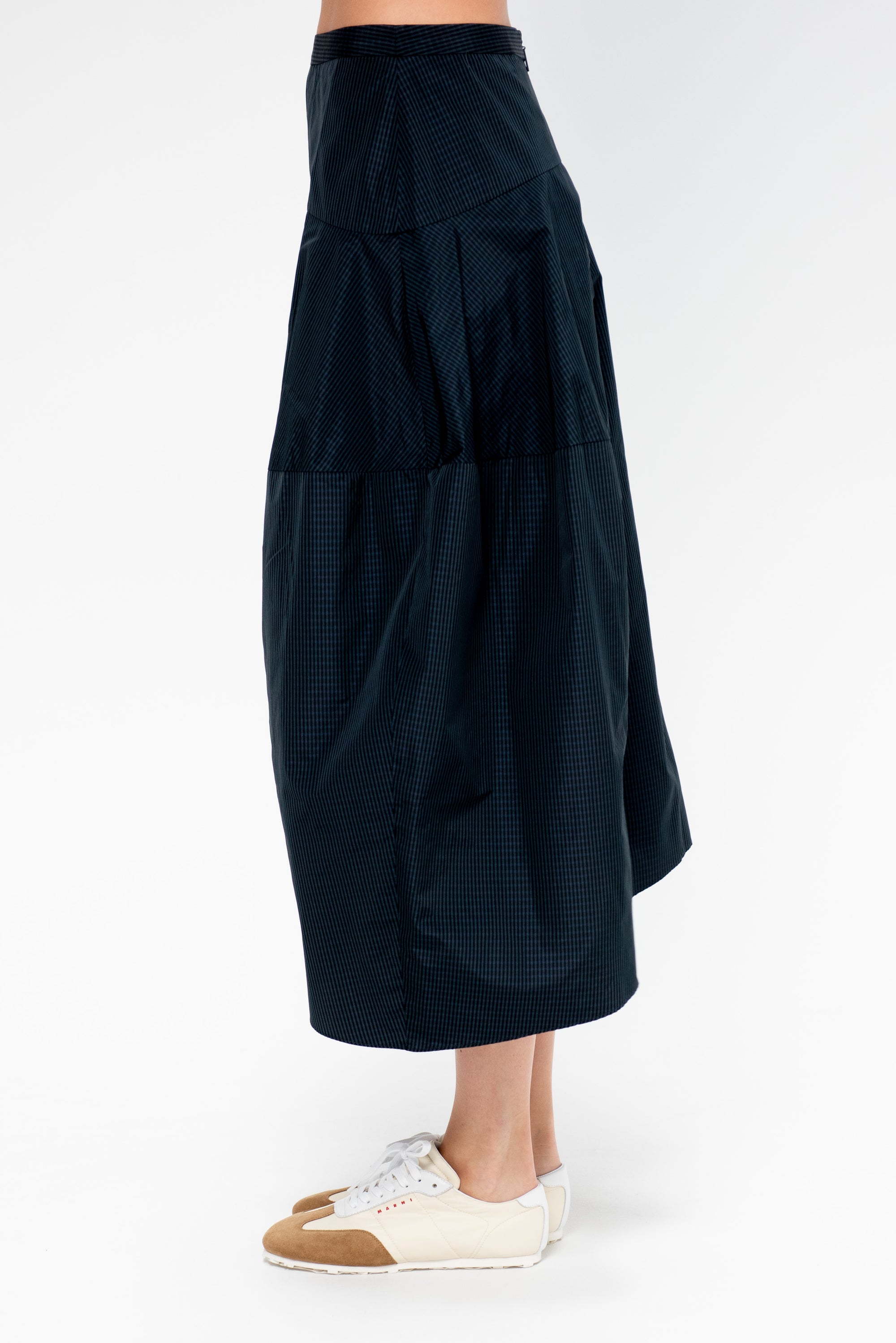 Menswear Nylon Asymmetrical Balloon Skirt - Short, Navy Multi