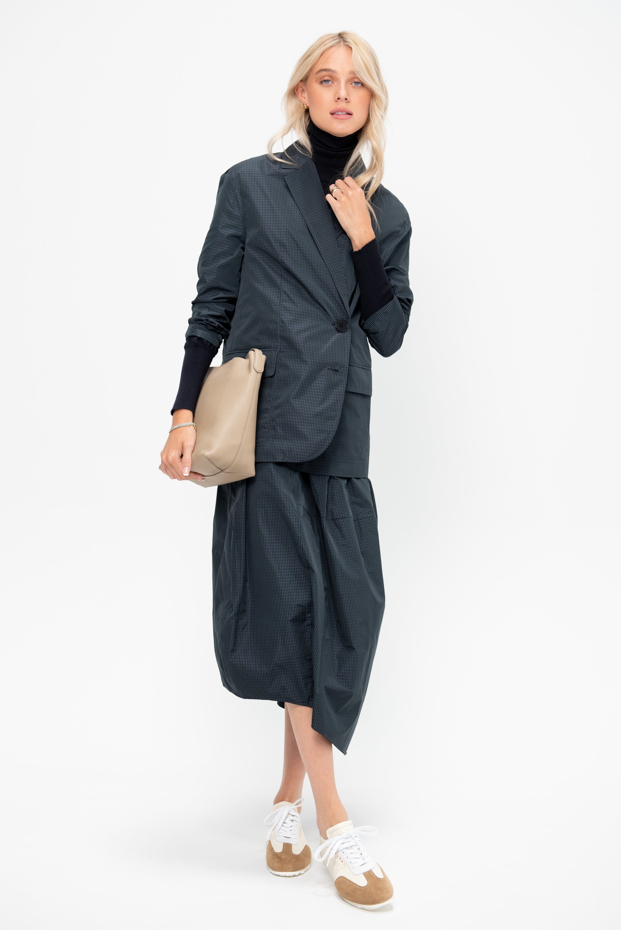 Menswear Nylon Asymmetrical Balloon Skirt - Short, Navy Multi