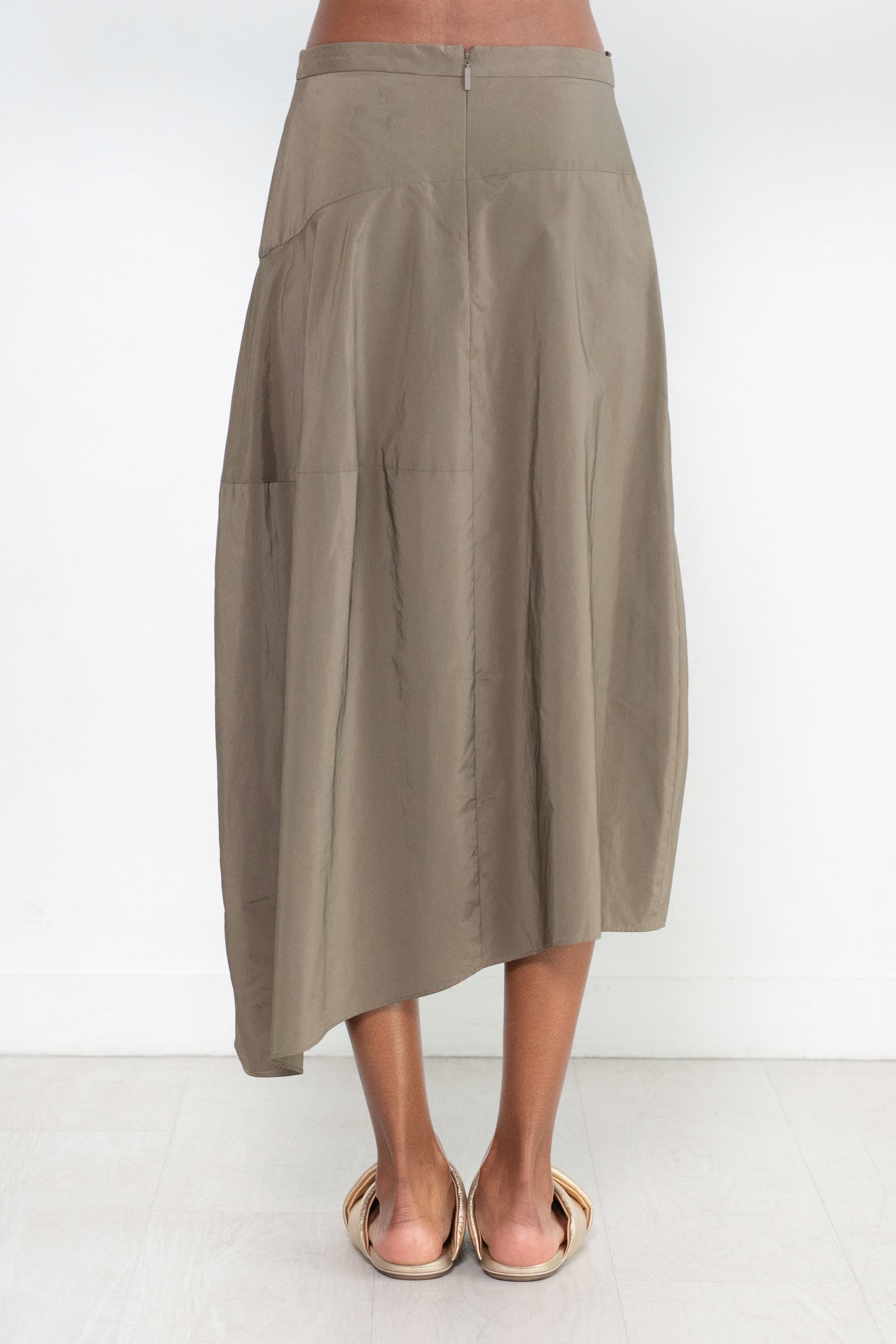 TIBI - Nylon Asymmetrical Balloon Skirt, Dark Taupe