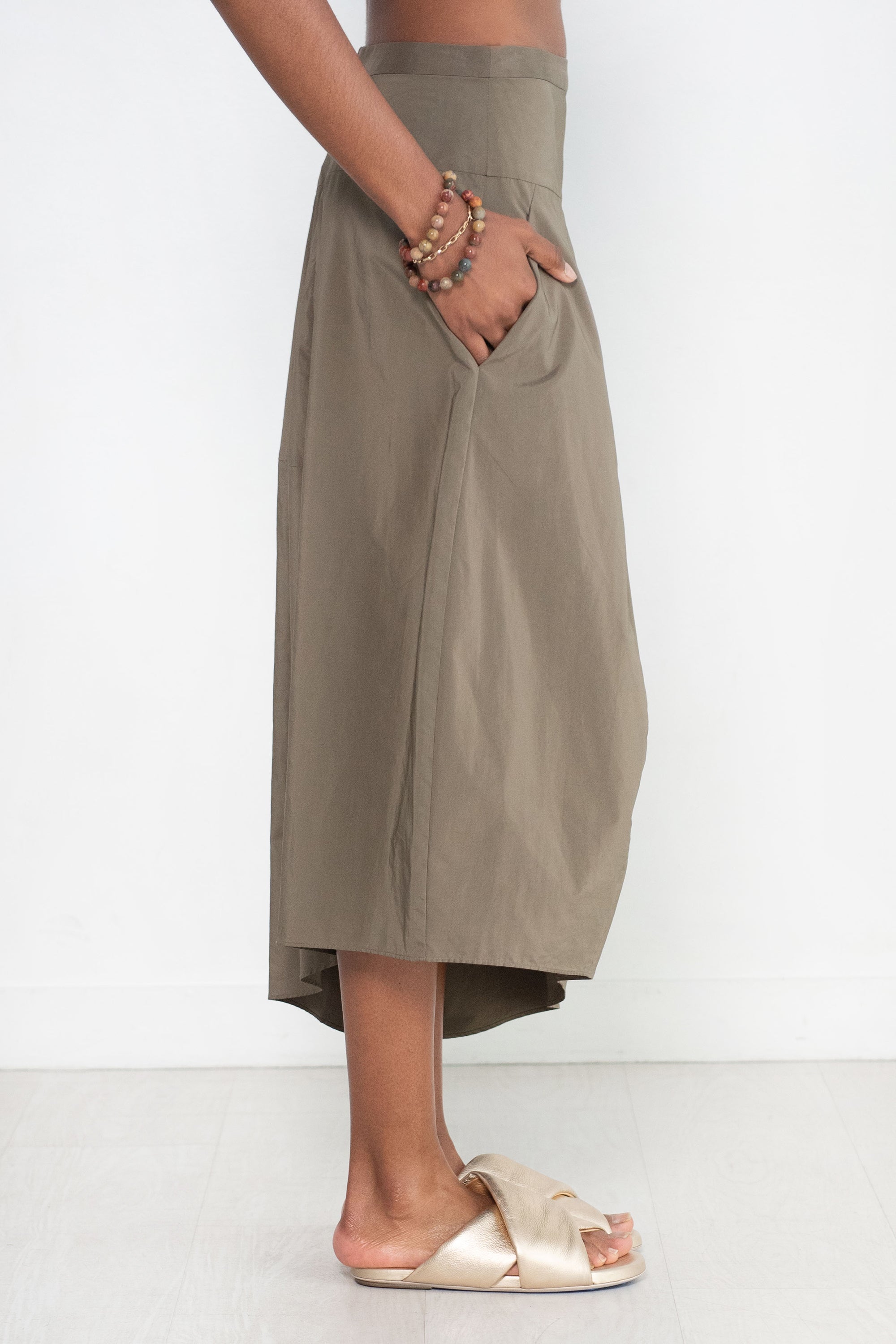 TIBI - Nylon Asymmetrical Balloon Skirt, Dark Taupe