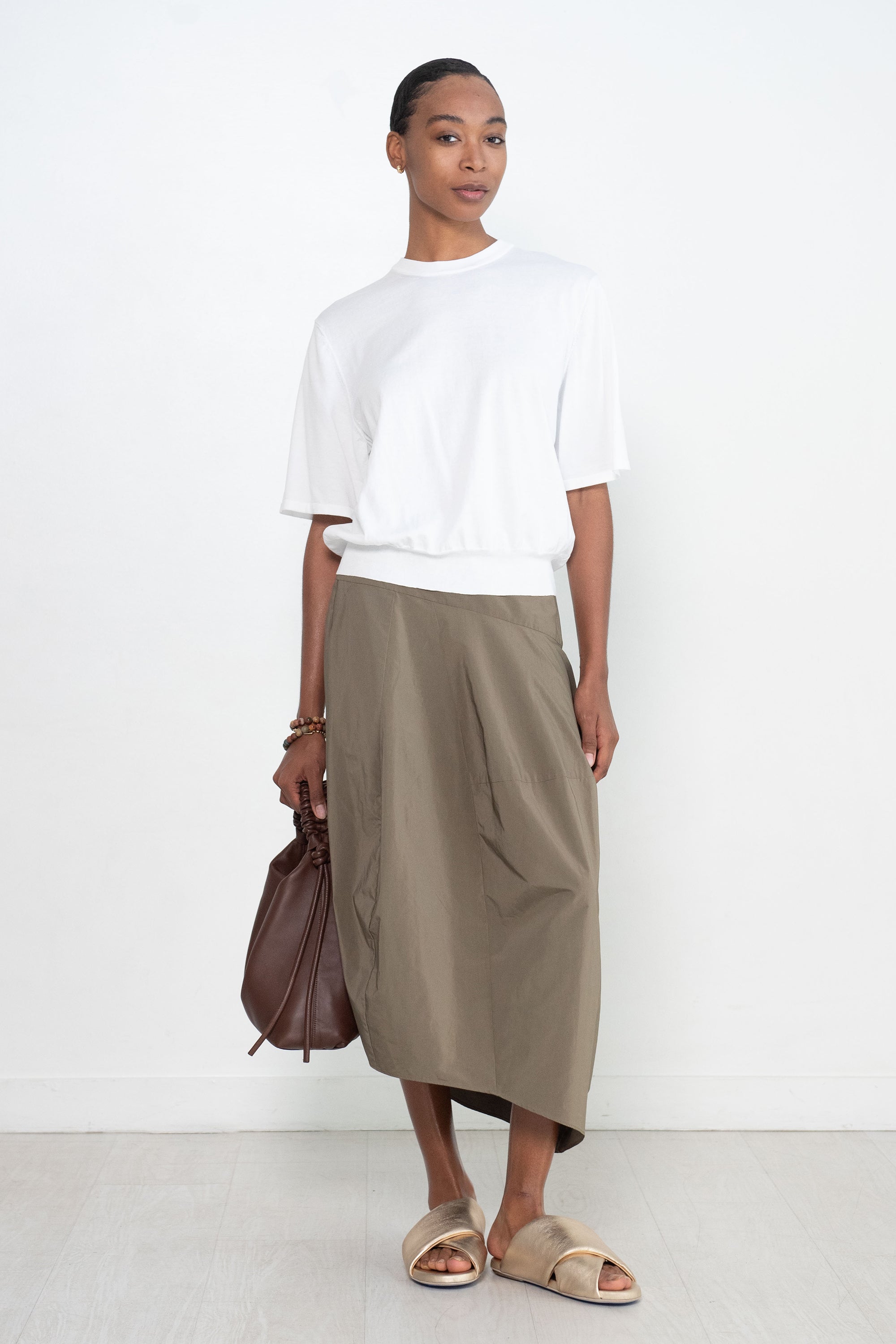 TIBI - Nylon Asymmetrical Balloon Skirt, Dark Taupe
