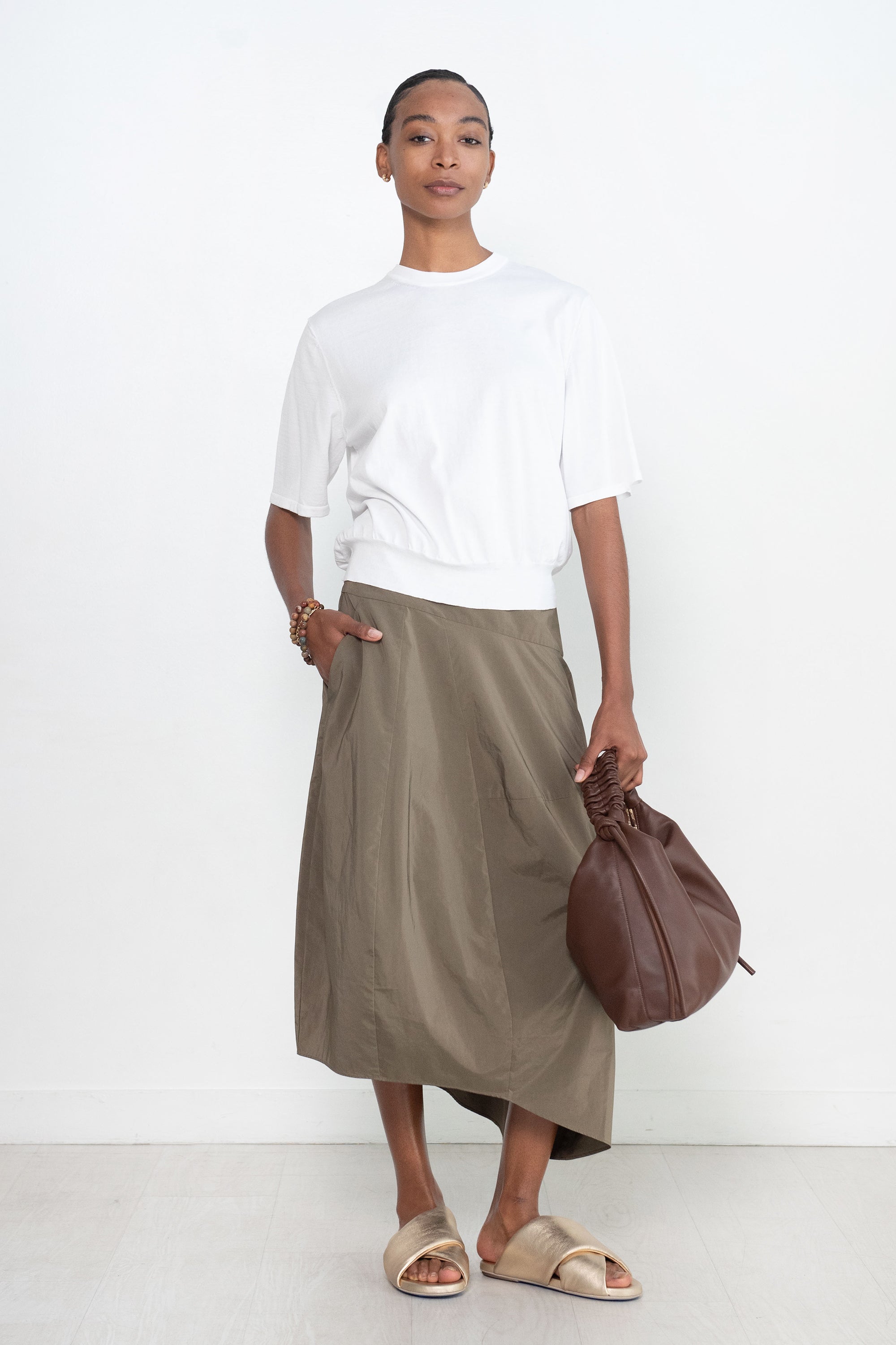 TIBI - Nylon Asymmetrical Balloon Skirt, Dark Taupe