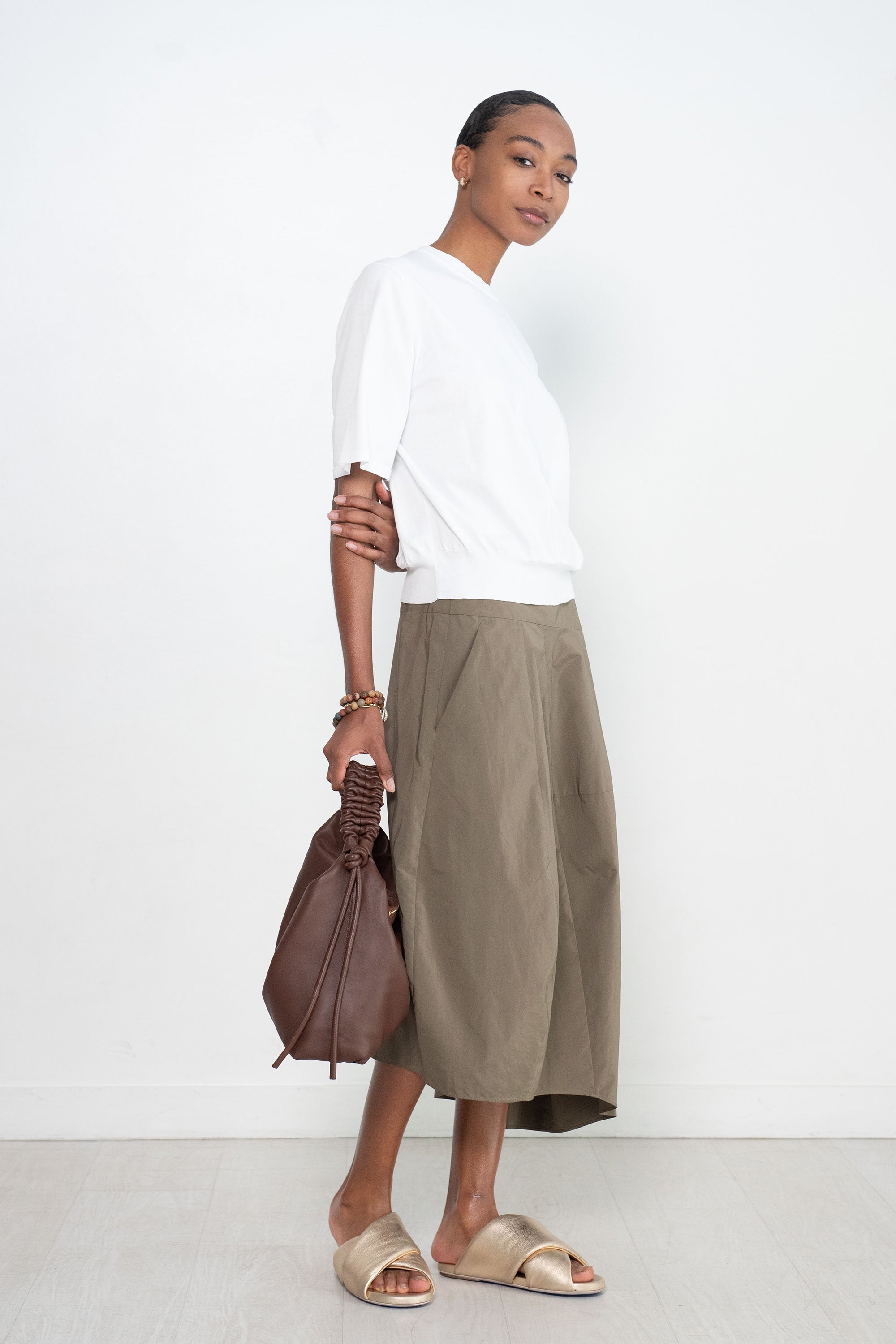 TIBI - Nylon Asymmetrical Balloon Skirt, Dark Taupe