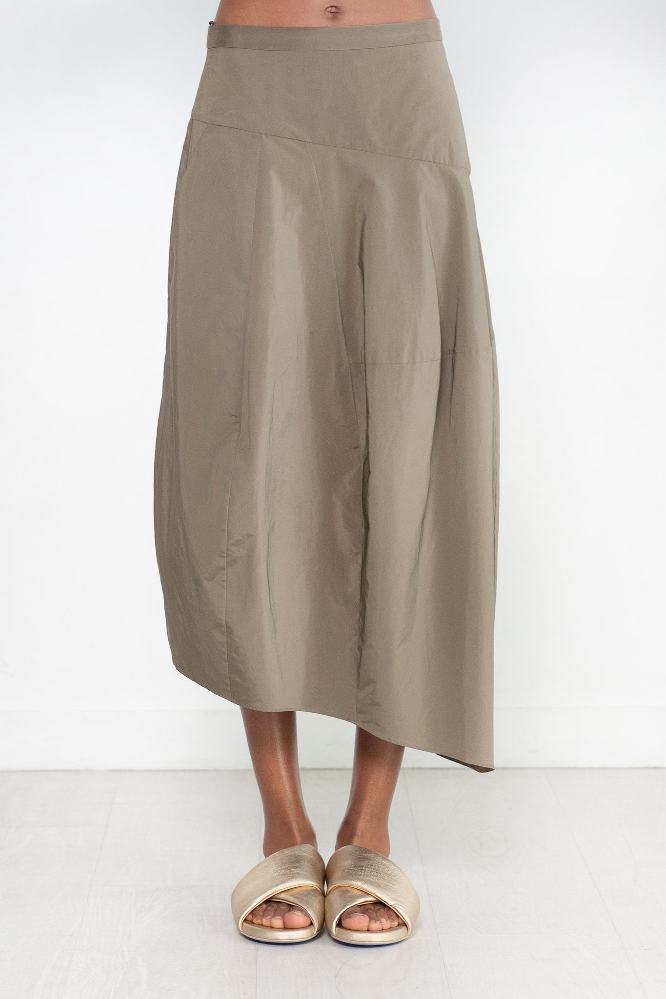 TIBI - Nylon Asymmetrical Balloon Skirt, Dark Taupe