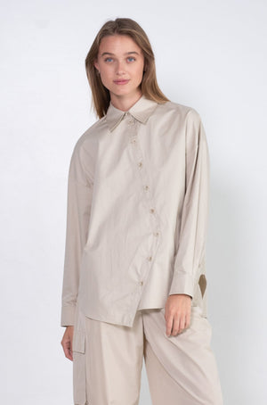 TIBI - Eco Poplin Asymmetrical Shirt, Ash