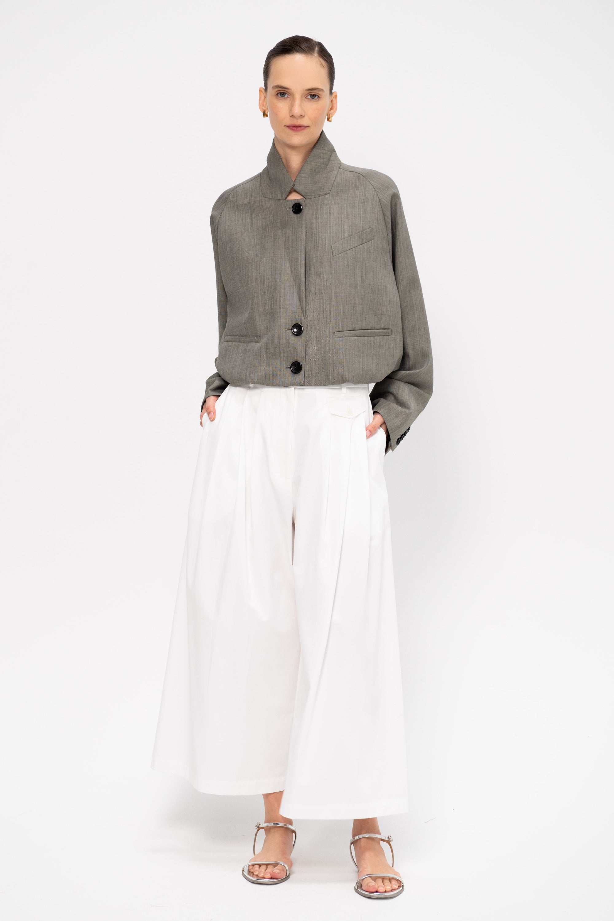 Bio Twill Pleat Cropped Pant, Optic White