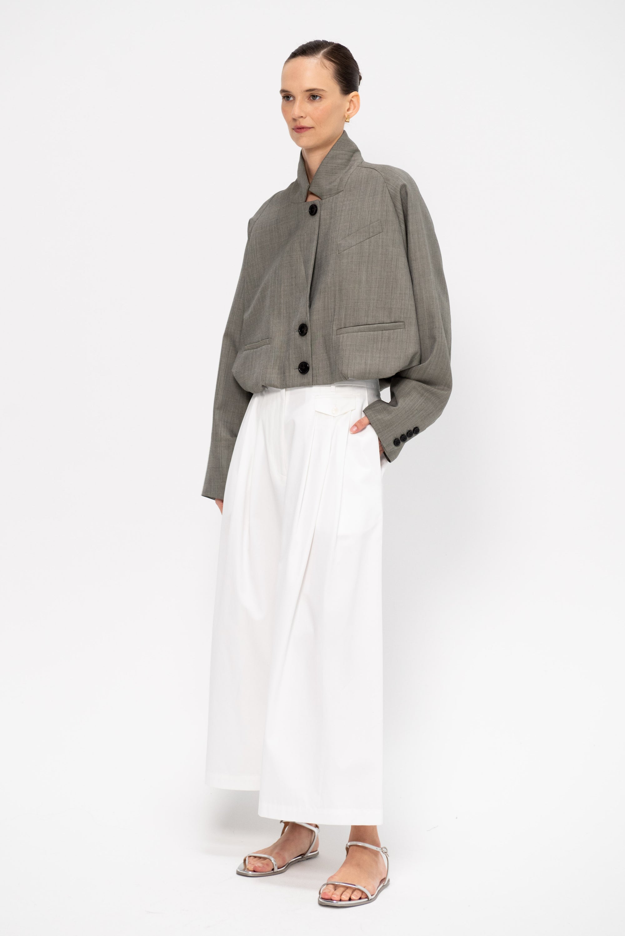 Bio Twill Pleat Cropped Pant, Optic White