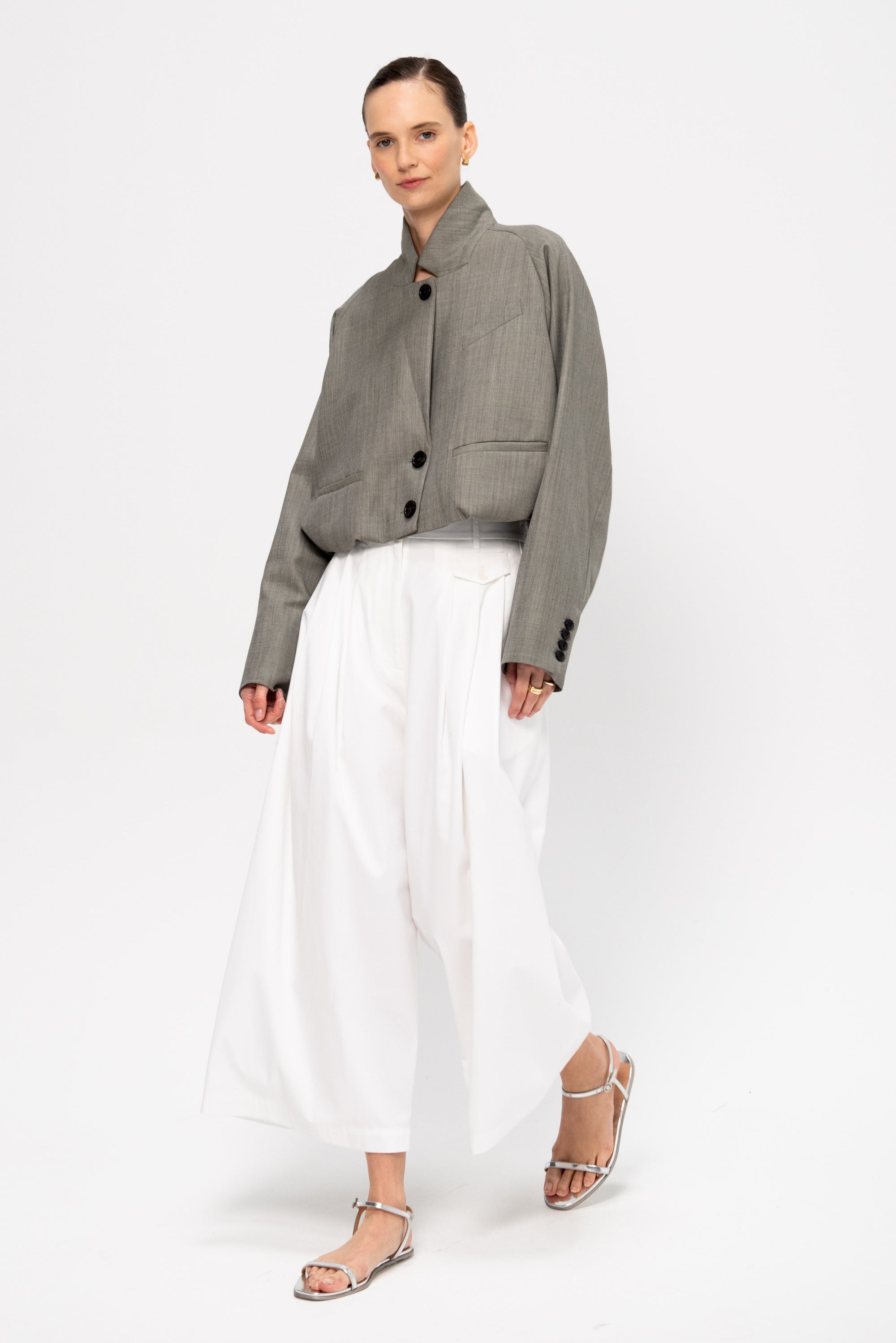 Bio Twill Pleat Cropped Pant, Optic White