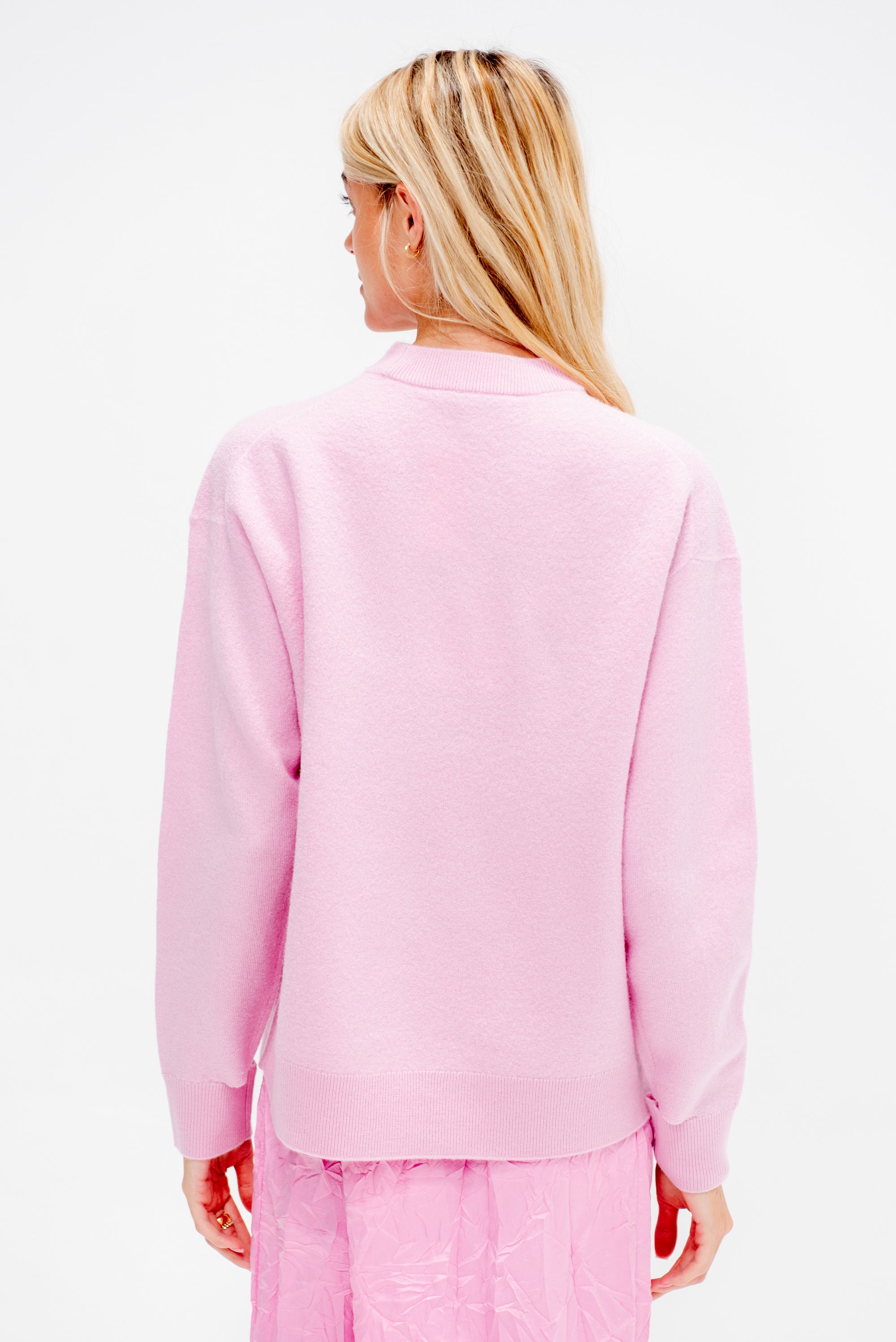 Boiled Wool Crewneck Easy Pullover, Pink