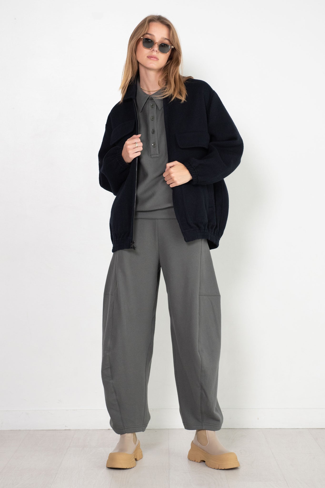 TIBI - Luxe Wool Angora Oversized Bomber, Navy