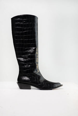 Tibi - Croc Print Dean Boot, Black