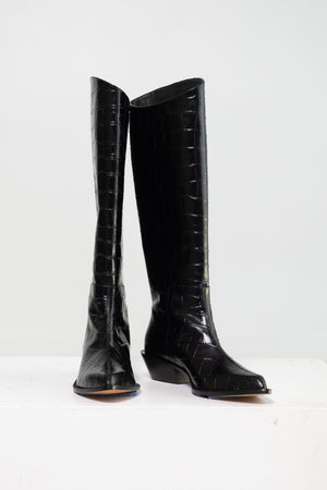 Tibi - Croc Print Dean Boot, Black