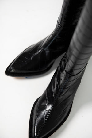 Tibi - Croc Print Dean Boot, Black