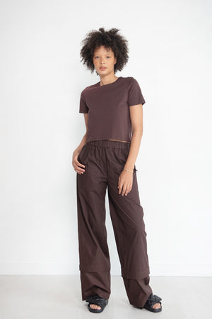 TIBI - T-Shirt Program Cropped BB Tee, Dark Brown