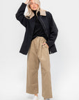 Lotte Nylon Carcoat With Removable Sherpa Collar, Black