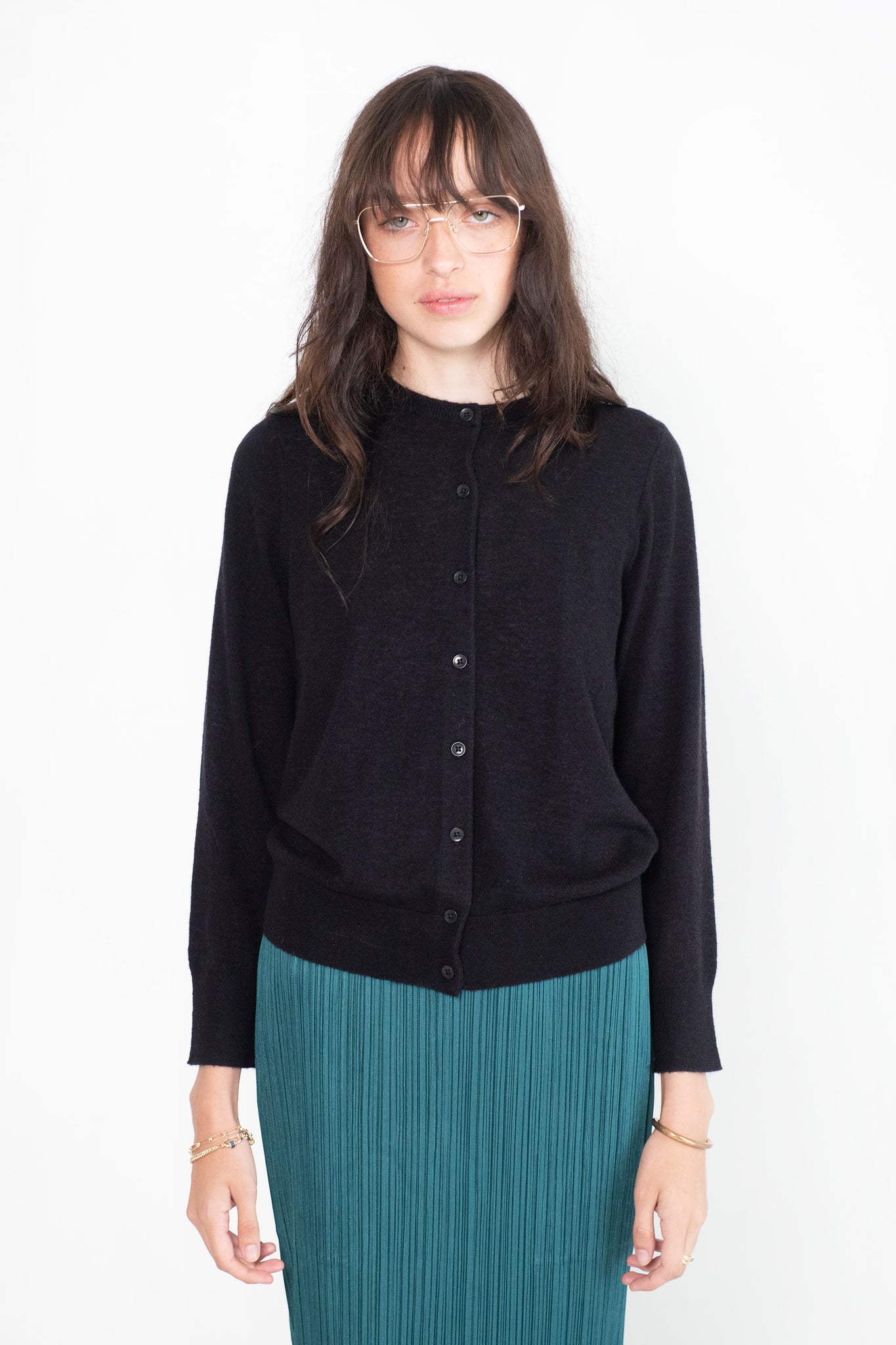 Tibi - Skinlike Mercerized Wool Shrunken Cardigan, Midnight Navy