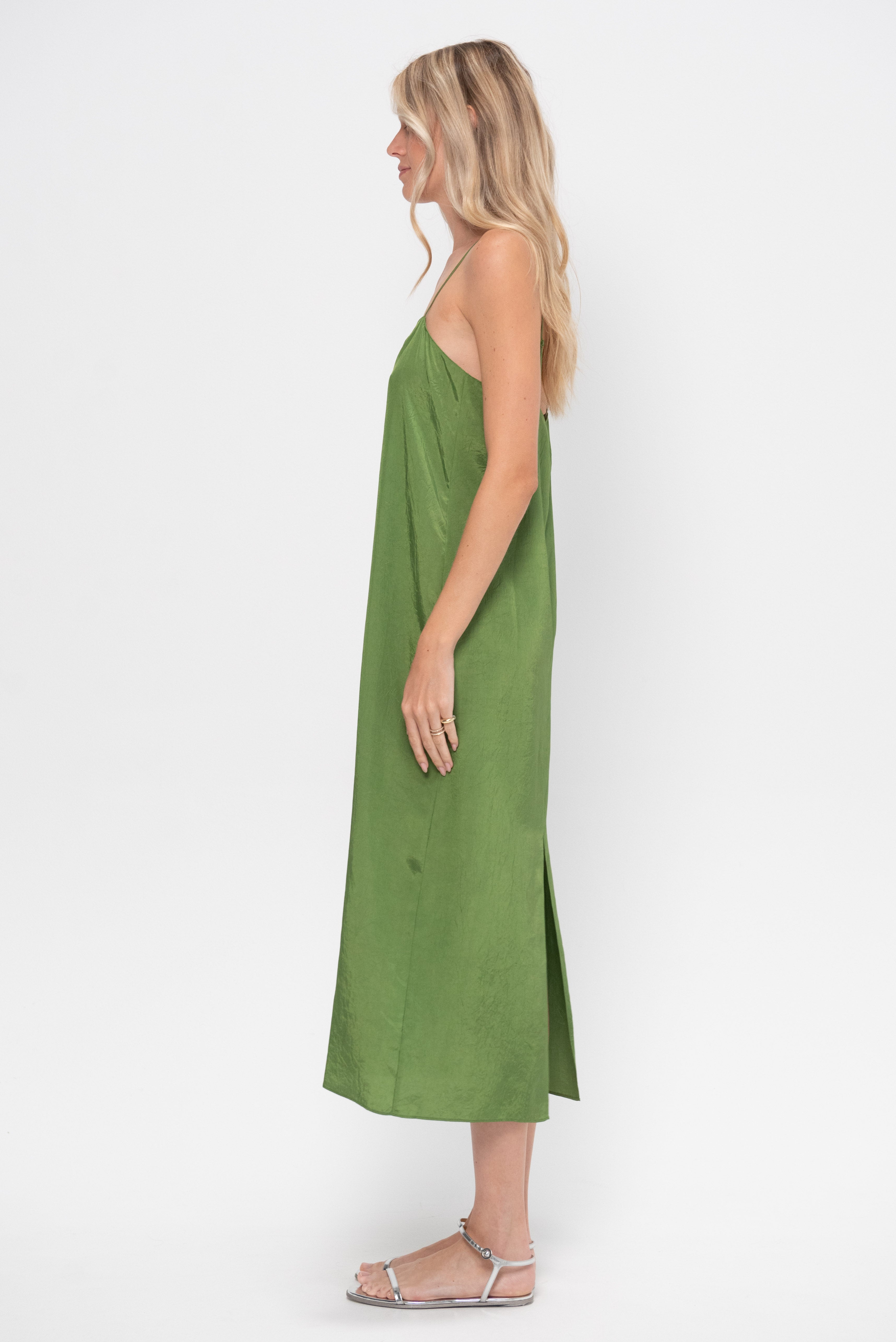 Tibi Acetate Crinkle Slip Dress, Chartreuse – Kick Pleat
