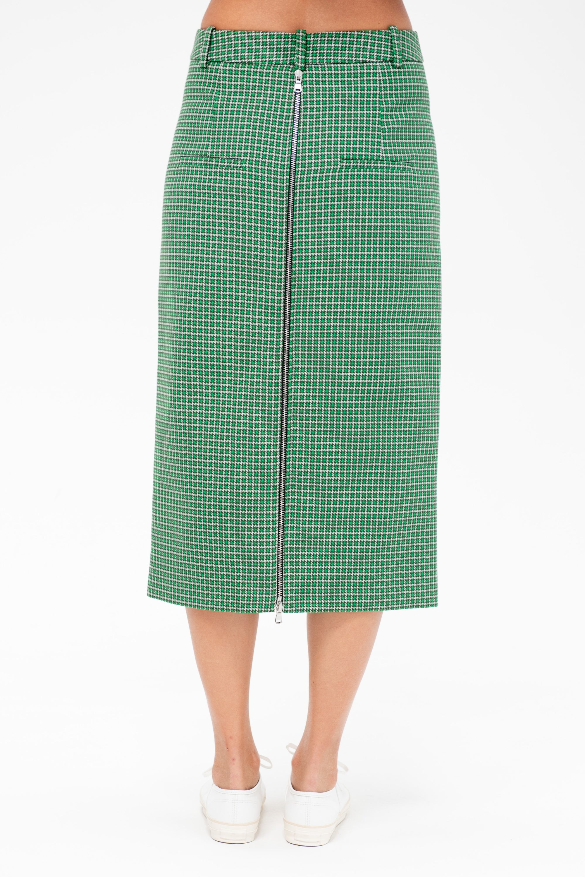 Leon Check Midi Trouser Zip Skirt, Green Multi