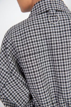 TIBI - Double Faced Menswear Check Cropped Jean Jacket, Black & Grey Multi