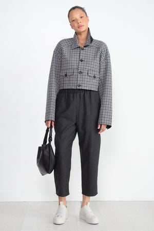 TIBI - Double Faced Menswear Check Cropped Jean Jacket, Black & Grey Multi
