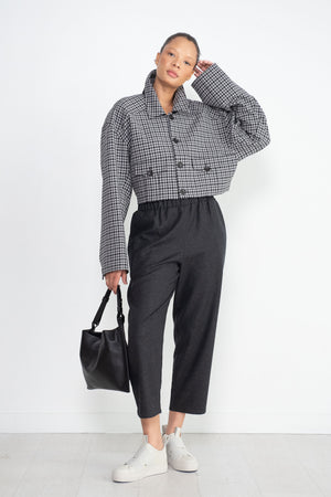 TIBI - Double Faced Menswear Check Cropped Jean Jacket, Black & Grey Multi