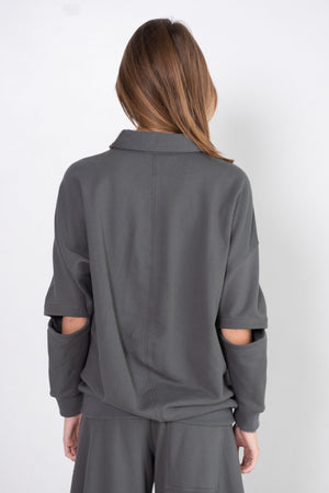 TIBI - Cocoon Crewneck Sweatshirt, Grey Pine