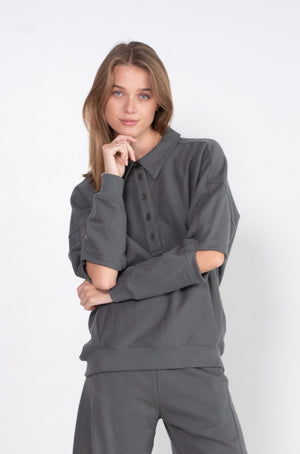 TIBI - Cocoon Crewneck Sweatshirt, Grey Pine