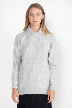 TIBI - Douillet Crewneck Easy Pullover, Light Heather Grey
