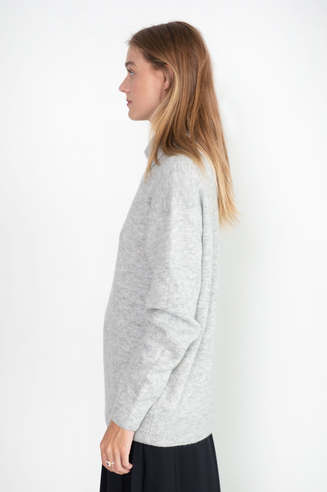 TIBI - Douillet Crewneck Easy Pullover, Light Heather Grey