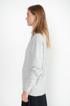 TIBI - Douillet Crewneck Easy Pullover, Light Heather Grey