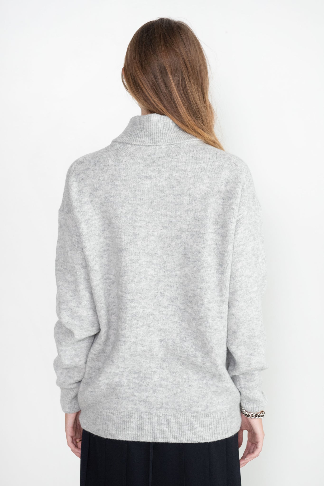 TIBI - Douillet Crewneck Easy Pullover, Light Heather Grey