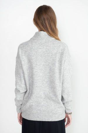 TIBI - Douillet Crewneck Easy Pullover, Light Heather Grey