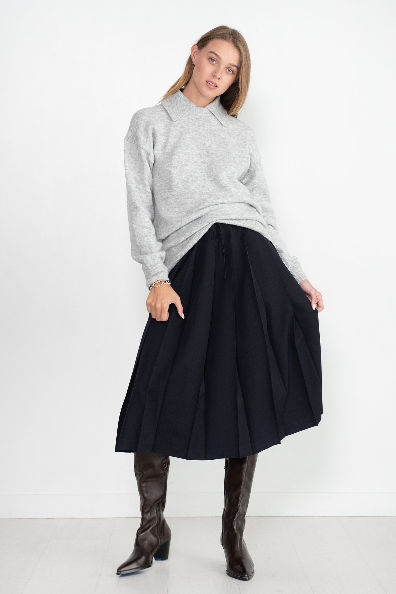 TIBI - Douillet Crewneck Easy Pullover, Light Heather Grey