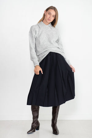 TIBI - Douillet Crewneck Easy Pullover, Light Heather Grey