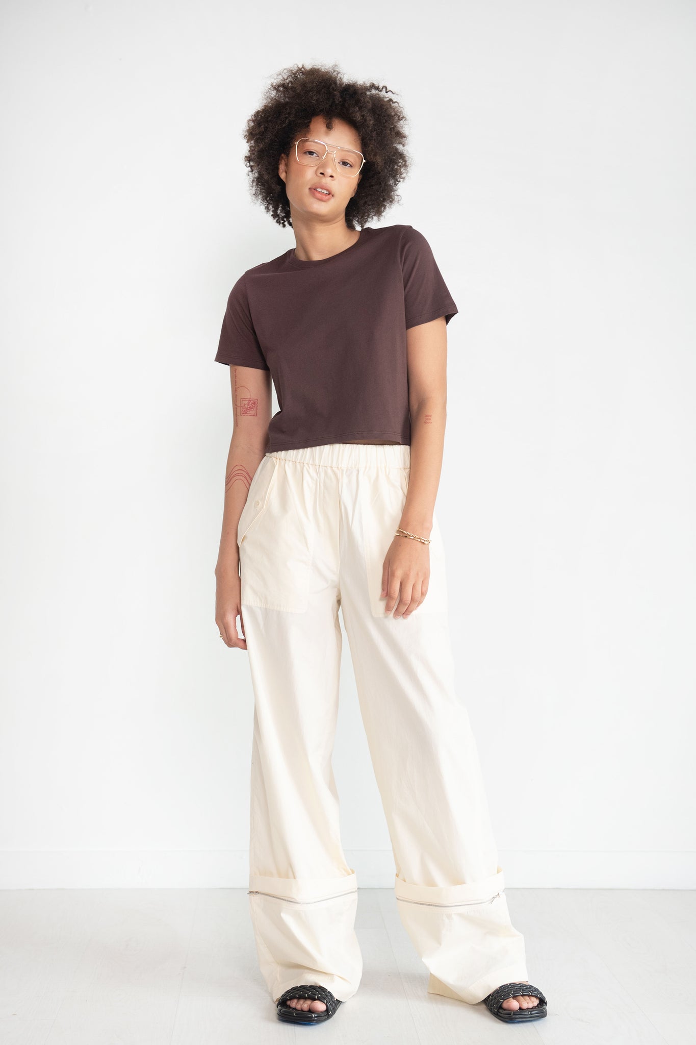 TIBI - VINTAGE COTTON CARGO CONVERTIBLE PANT, CREAM