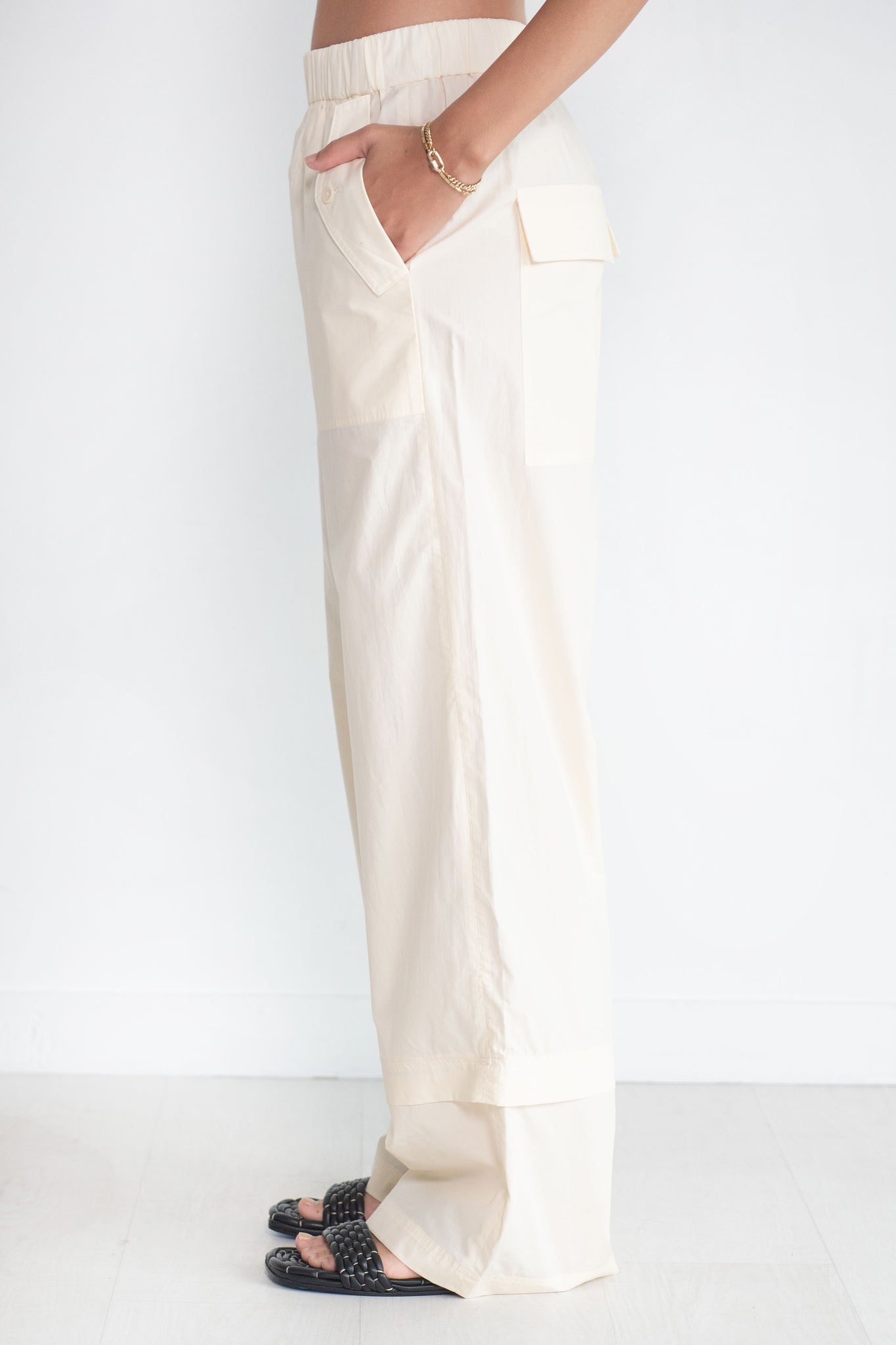 TIBI - VINTAGE COTTON CARGO CONVERTIBLE PANT, CREAM